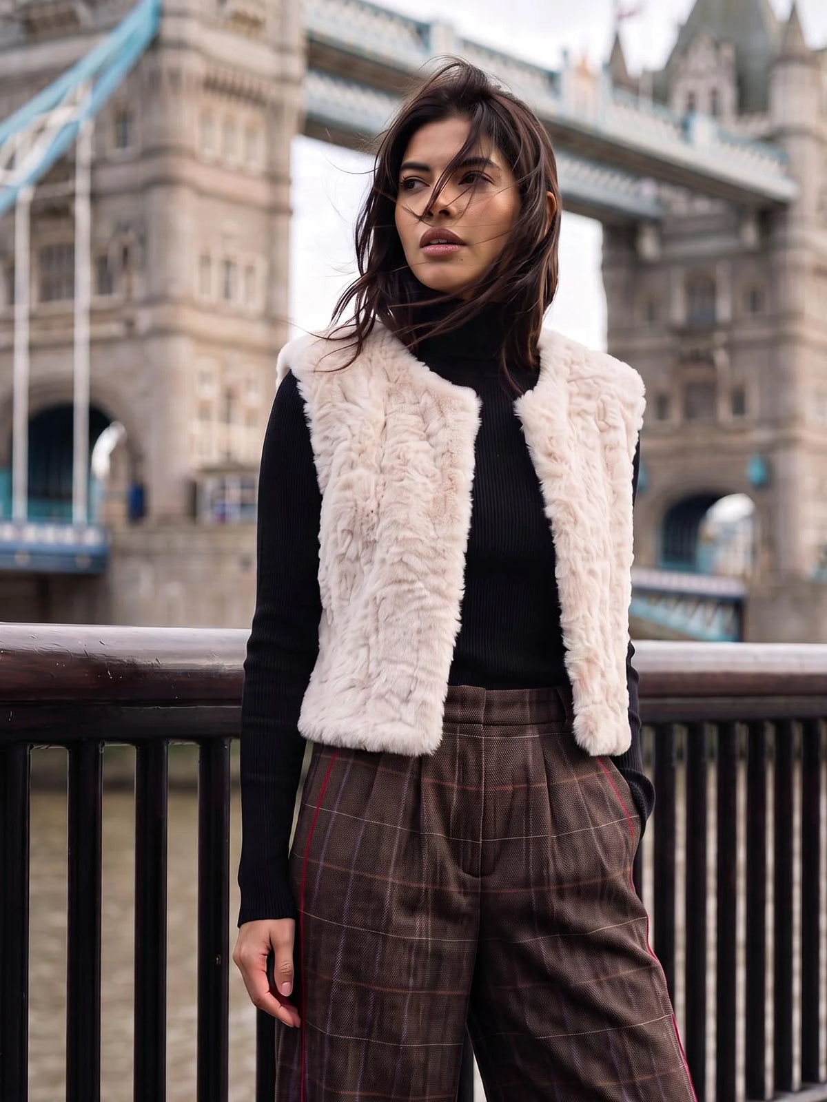 Model shot of faux fur gillet
