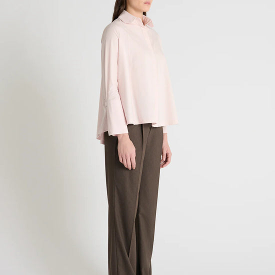 light pink shirt with concealed placket  and uniques collar side view