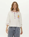 round neck white linen blouse with embroidered detail at the rear from me369 
