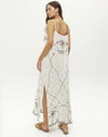 v neck spaghetti strap white linen cami  dress with embroidered detailing rear 
