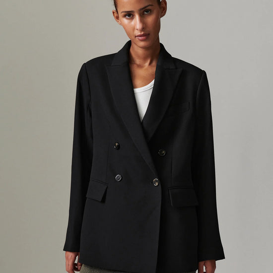 double breasted oversized black blazer with notch lapel and flap pockets 
