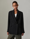 double breasted oversized black blazer with notch lapel and flap pockets 