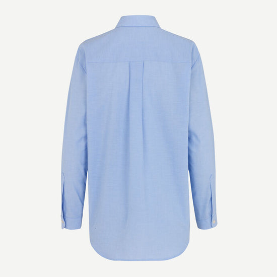 Light blue cotton shirt with long sleeves and full length hidden placket with button fastening