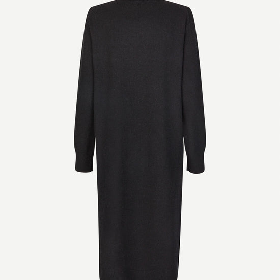 Midi merino wool black dress with long sleeves and crew neck