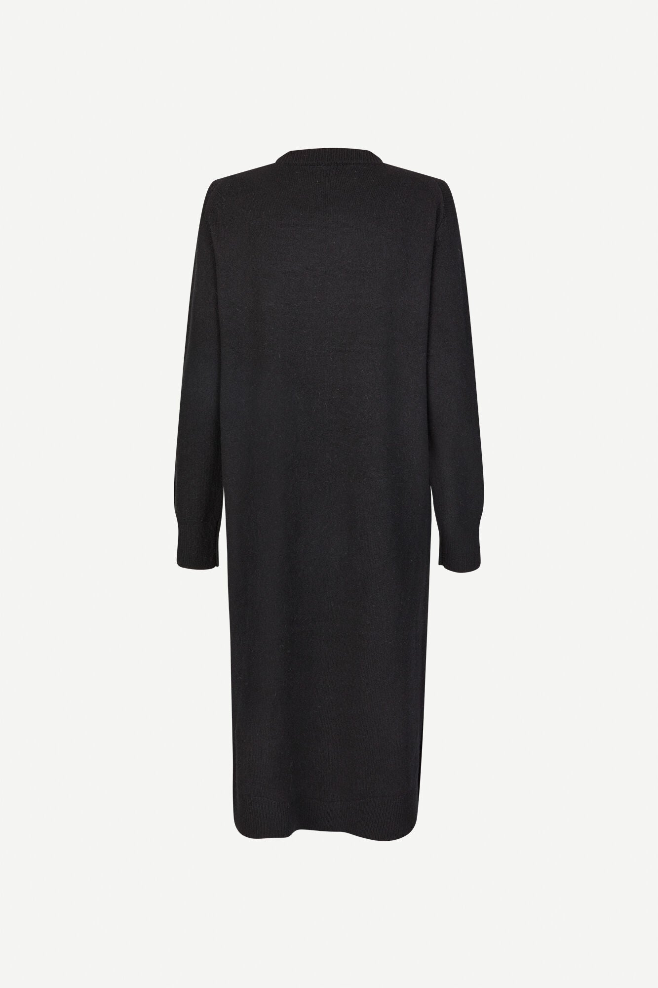 Midi merino wool black dress with long sleeves and crew neck