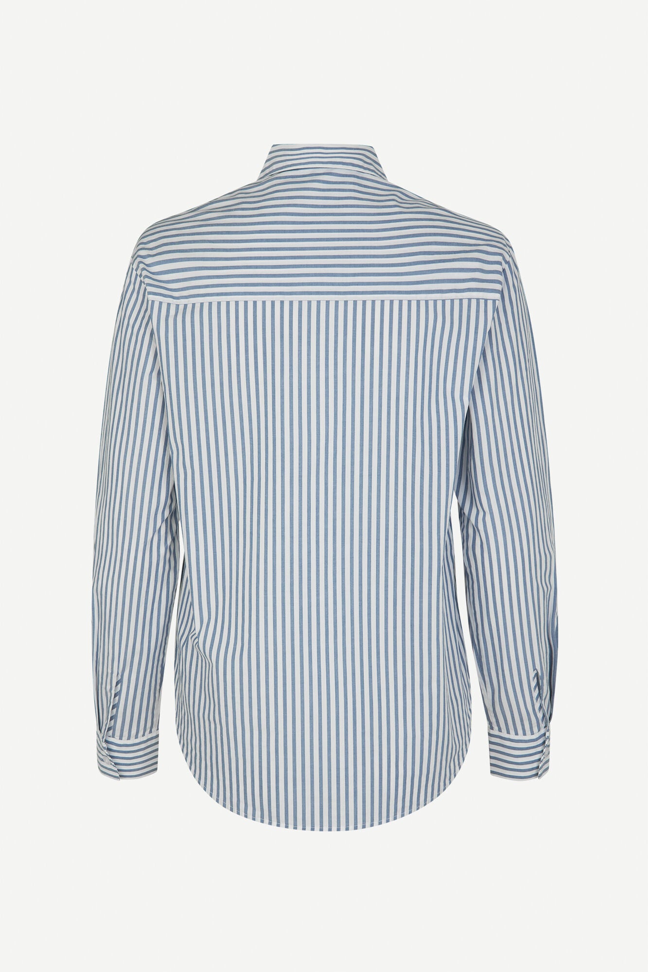 Regular fit blue and white striped shirt with classic collar and long sleeves with dipped curved hem