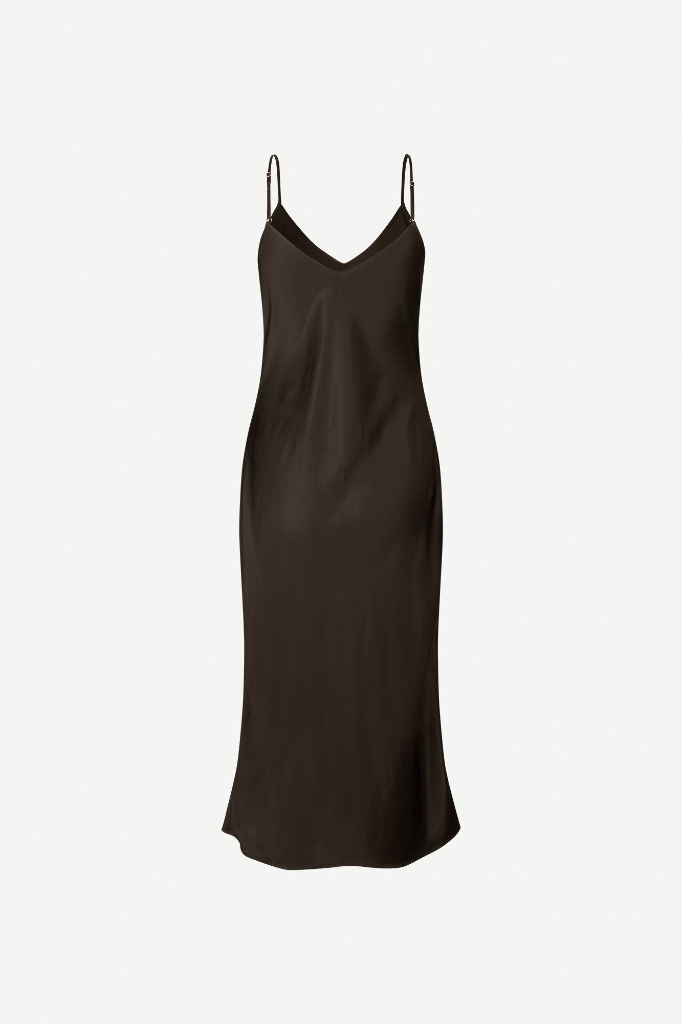 Dark brown satin slip dress with adjustable spaghetti straps