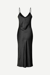 Black slip dress with adjustable straps and V neck and backline