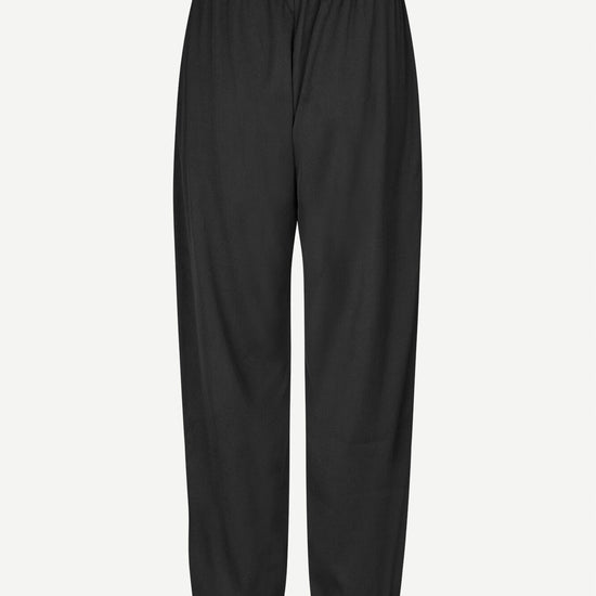 Black casual trousers with elasticated waistband and elasticated cuffs