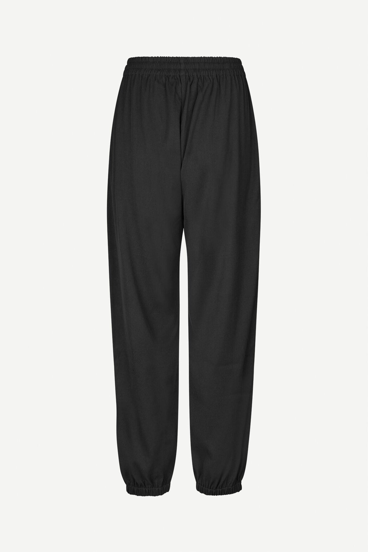 Black casual trousers with elasticated waistband and elasticated cuffs