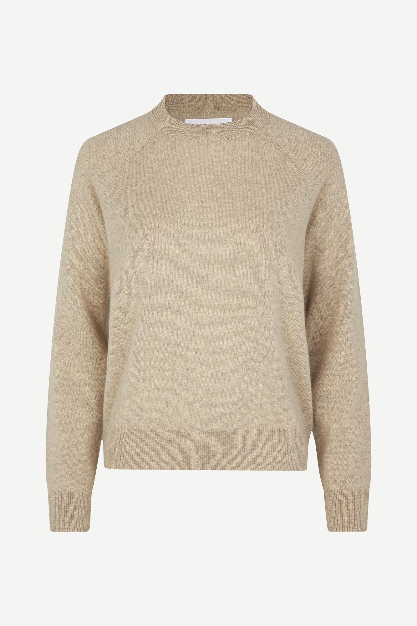 Cream melange crew neck cashmere jumper with raglan sleeves