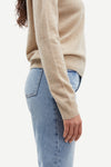 Cream melange crew neck cashmere jumper with raglan sleeves