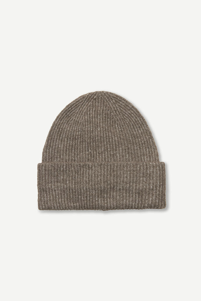 Taupe brown ribbed hat with turn up