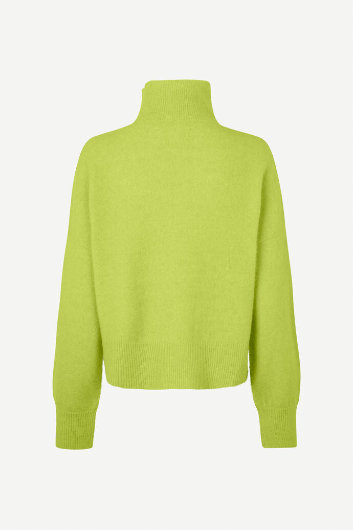 Bright lime green turtleneck cashmere jumper with long sleeves