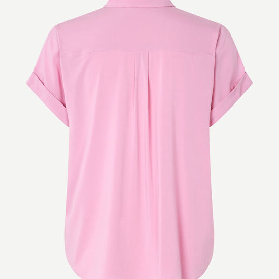 pink short sleeved shirt rear view