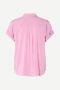 pink short sleeved shirt rear view