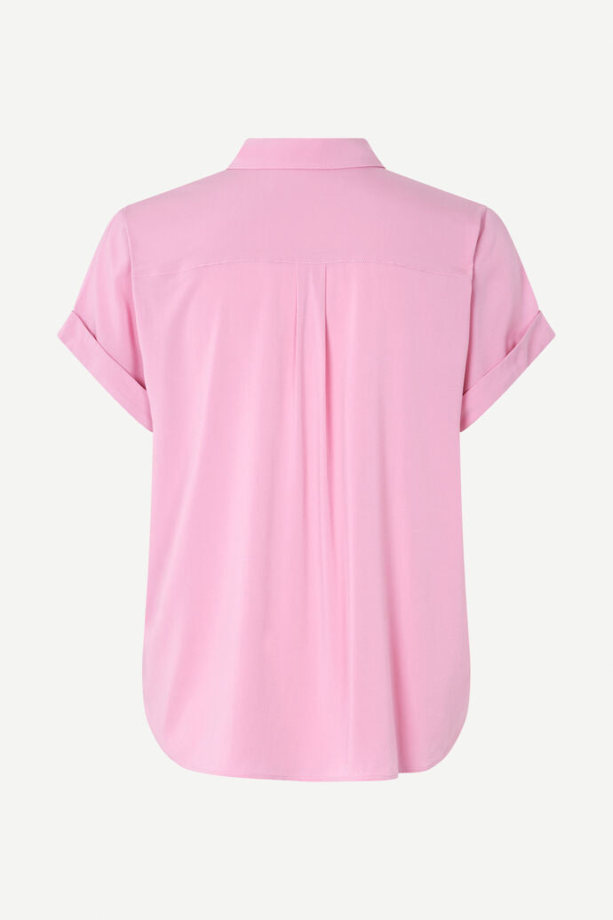 pink short sleeved shirt rear view