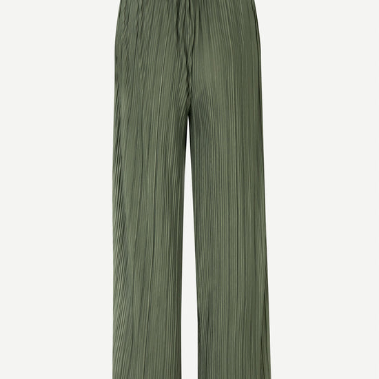 Dusty khaki green thin pleated trousers with elasticated waist