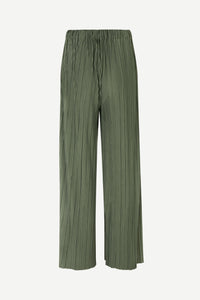 Dusty khaki green thin pleated trousers with elasticated waist