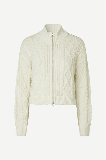 Chunky cream cardigan with two way zip and turtleneck with arron styling and cropped length