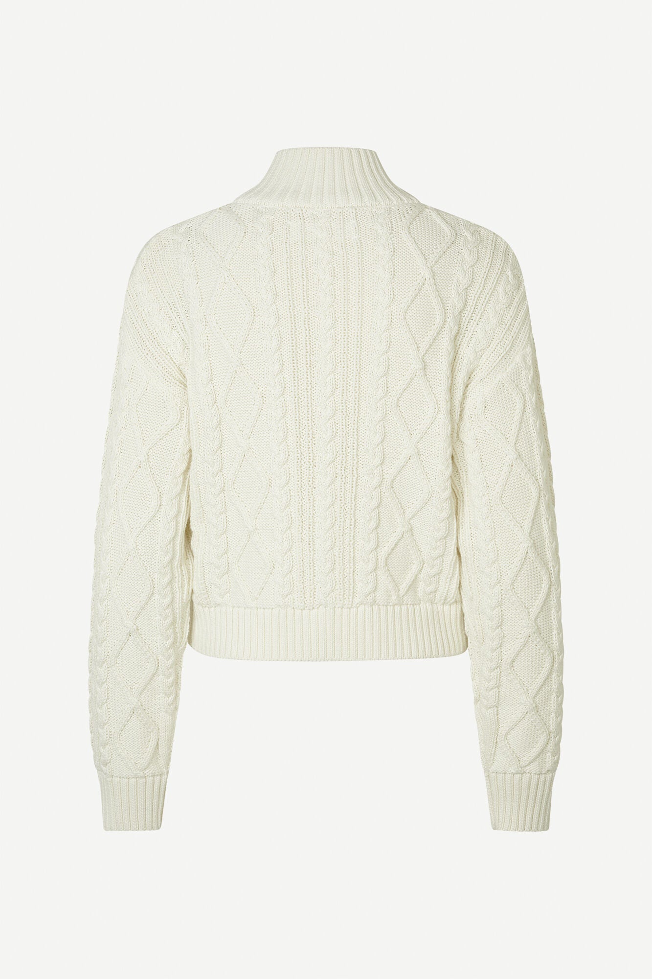 Chunky cream cardigan with two way zip and turtleneck with arron styling and cropped length