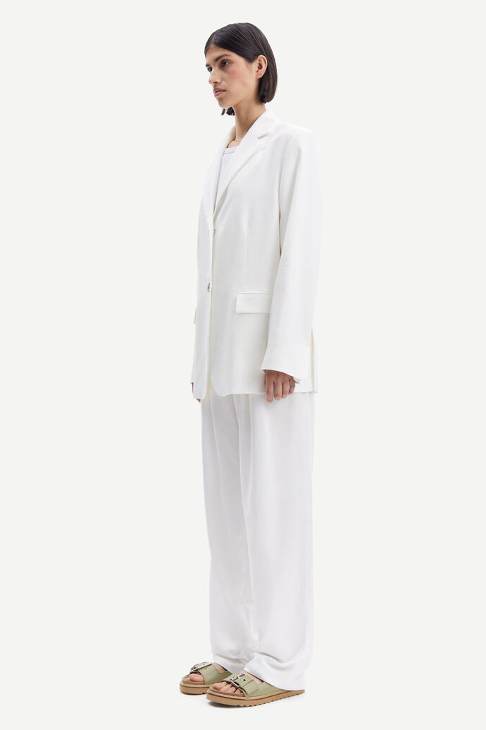 Ecru linen look pleated front trousers with side pockets