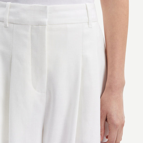 Ecru linen look pleated front trousers with side pockets