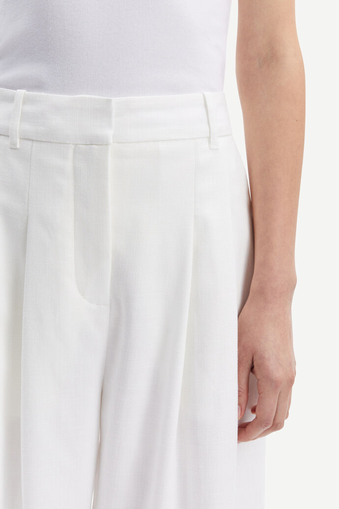 Ecru linen look pleated front trousers with side pockets