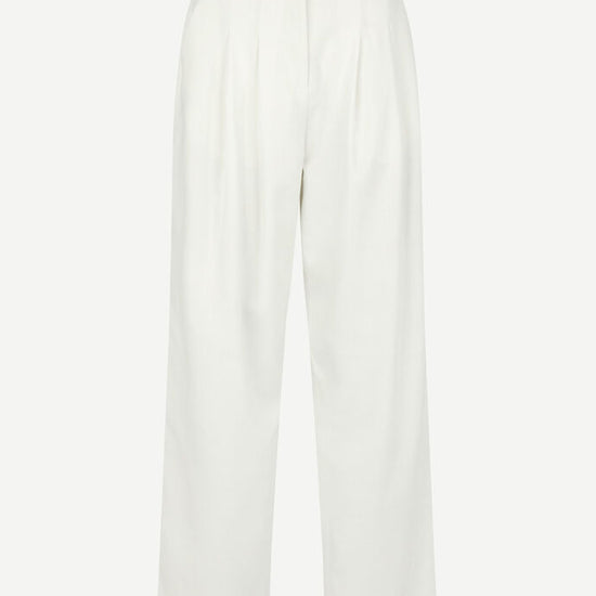 Ecru linen look pleated front trousers with side pockets