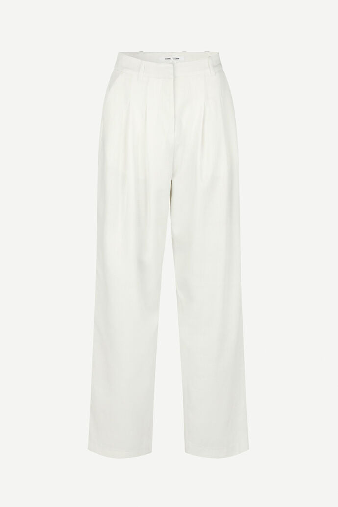 Ecru linen look pleated front trousers with side pockets