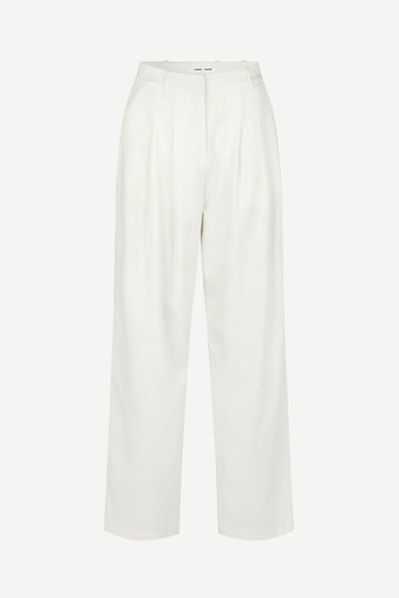 Ecru linen look pleated front trousers with side pockets