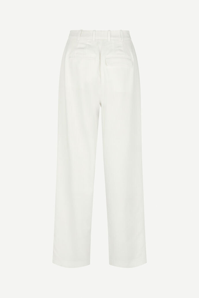 Ecru linen look pleated front trousers with side pockets