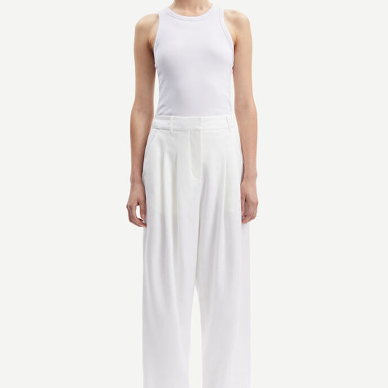 Ecru linen look pleated front trousers with side pockets