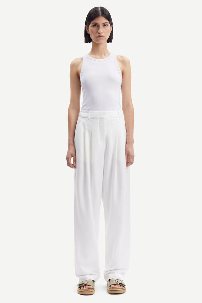 Ecru linen look pleated front trousers with side pockets