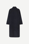 Navy woollen coat with classic collar and wide sleeves with cuff belts