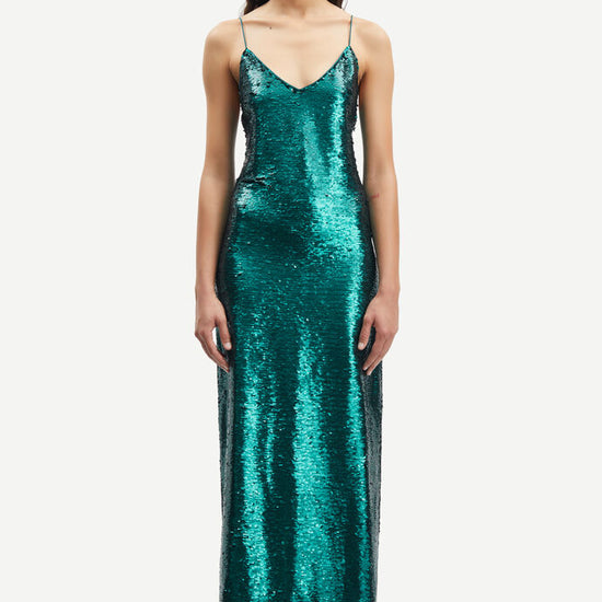 Green sequin maxi straight fit dress