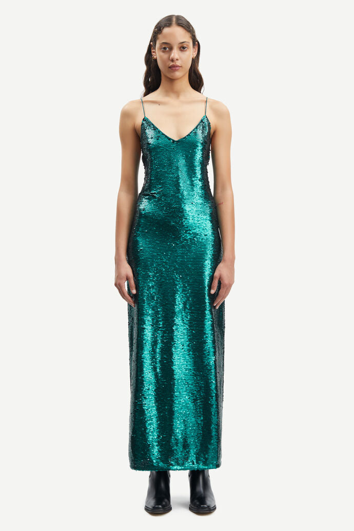 Green sequin maxi straight fit dress