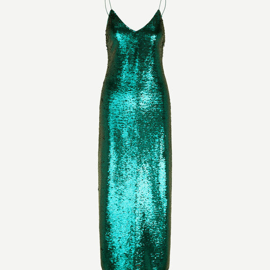 Green sequin maxi straight fit dress