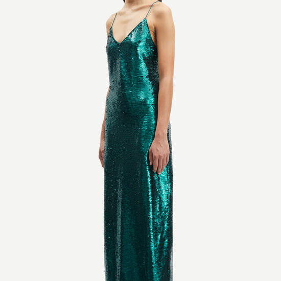 Green sequin maxi straight fit dress