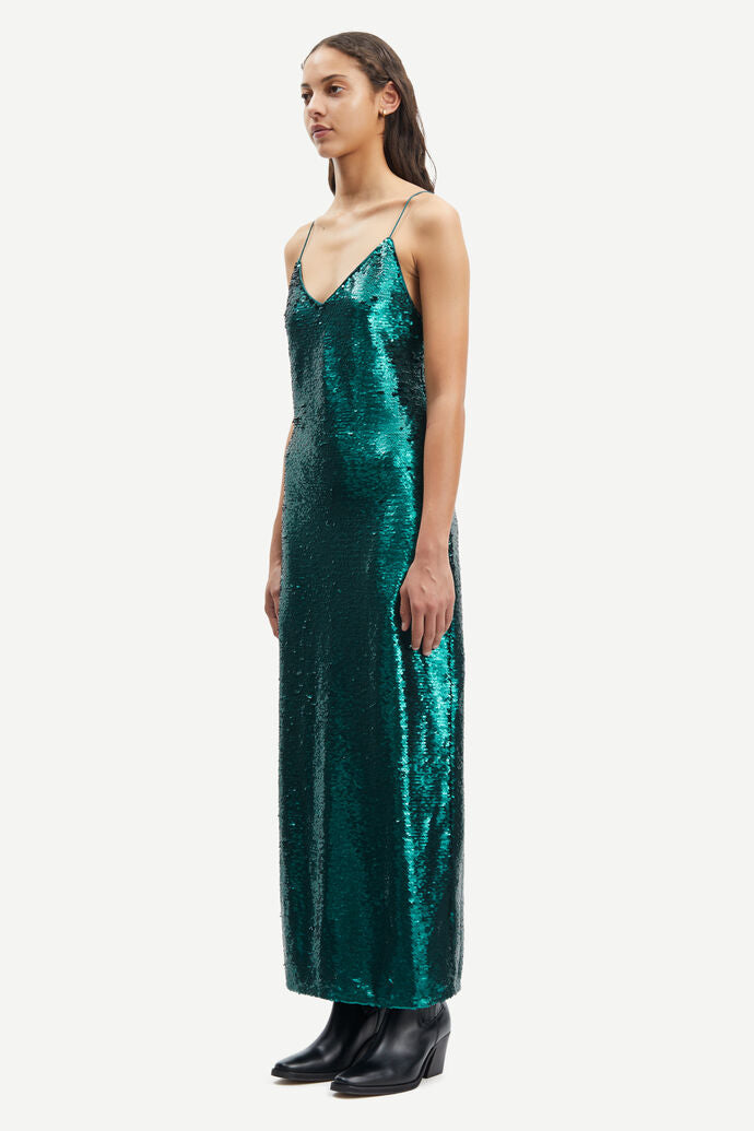 Green sequin maxi straight fit dress