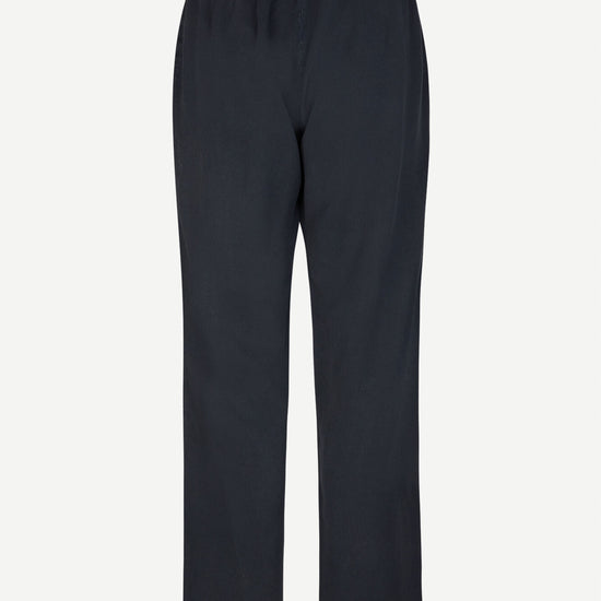 Straight leg navy trousers with elasticated waistband and drawstring