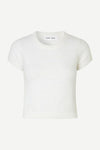 Short sleeved fluffy white jumper with crew neck