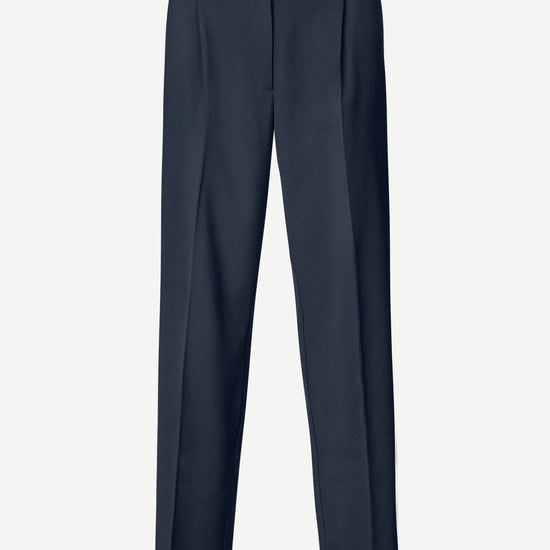 Navy tailored trousers with straight leg and fixed waistband