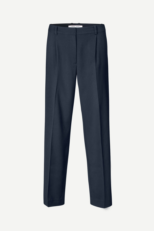 Navy tailored trousers with straight leg and fixed waistband