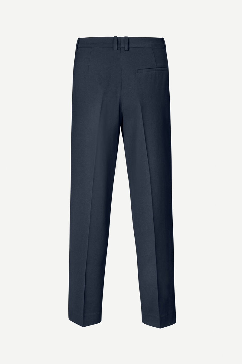 Navy tailored trousers with straight leg and fixed waistband