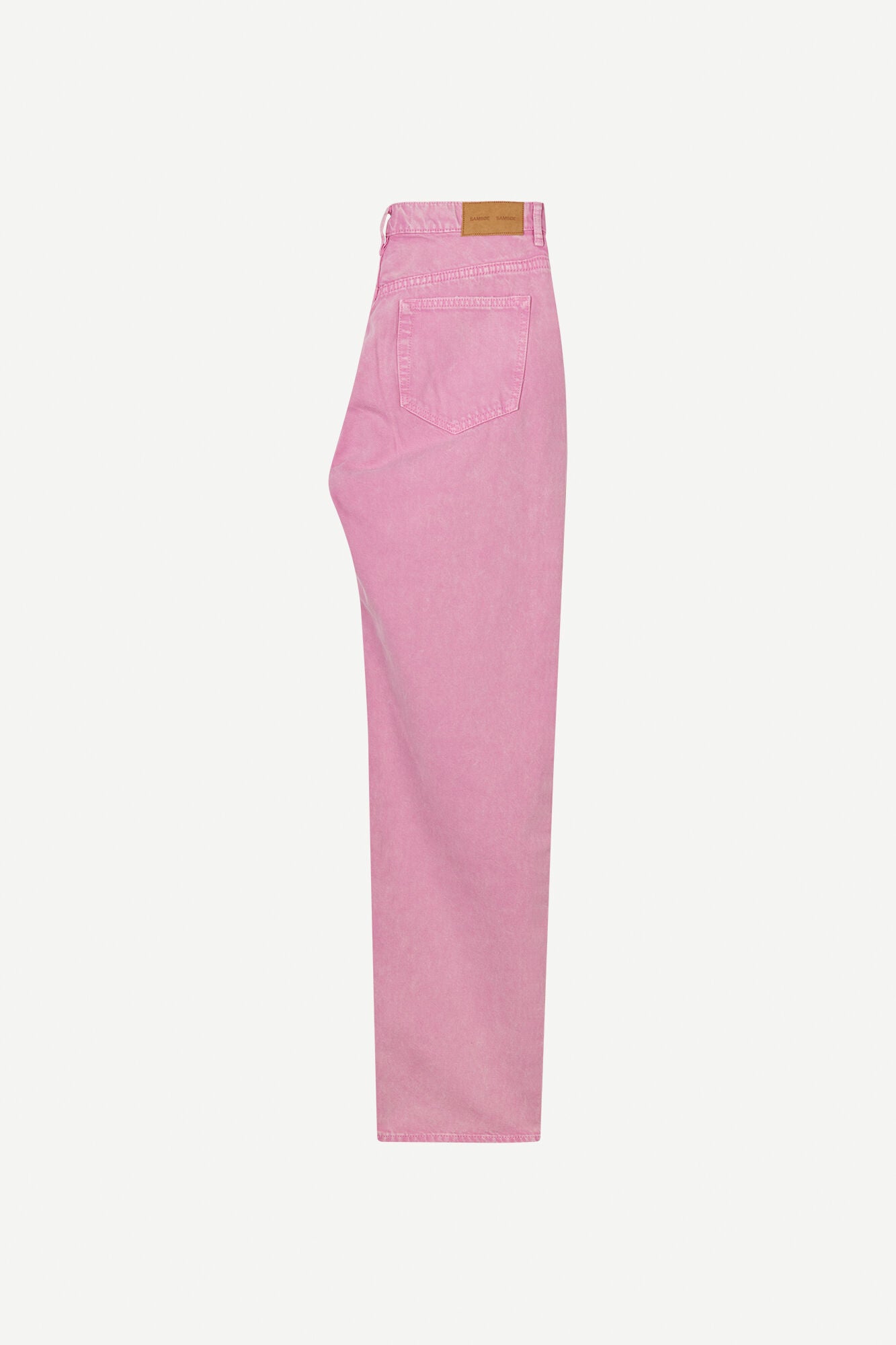 pink button fly jeans with a straight leg