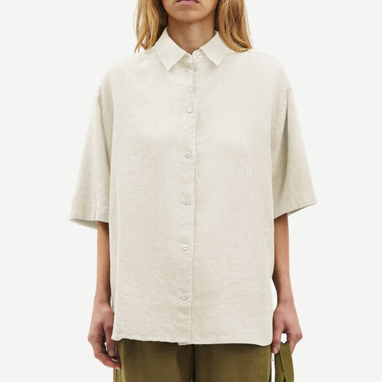 Over size short sleeved linen shirt in ecru