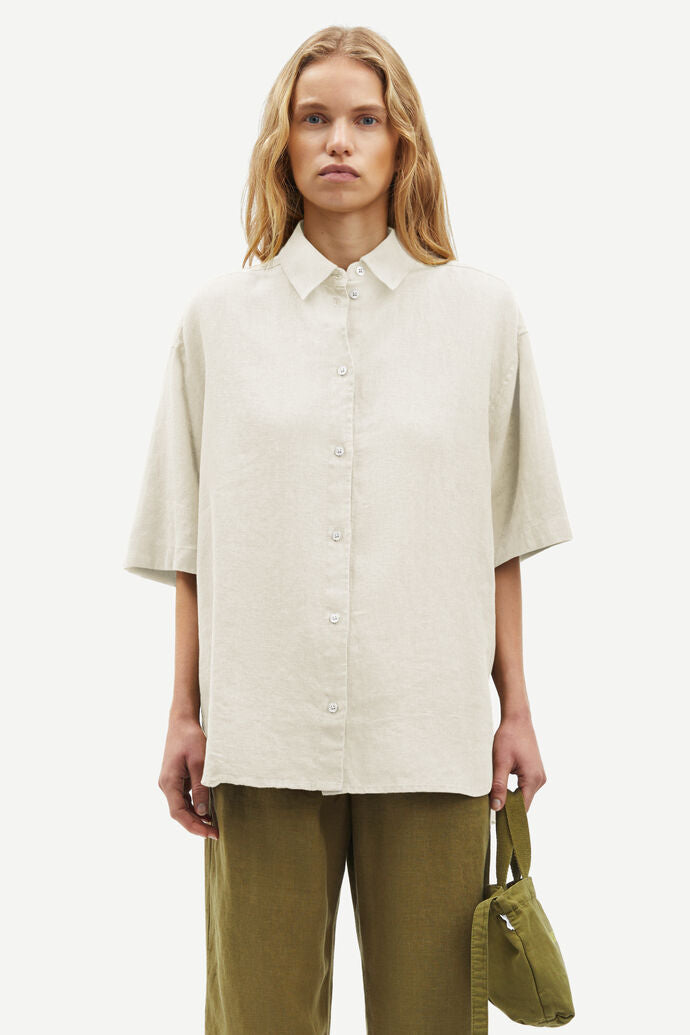 Over size short sleeved linen shirt in ecru