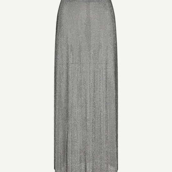 long grey skirt covered in rhinestones  rear view