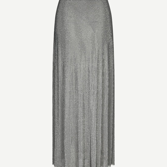 long grey skirt covered in rhinestones 